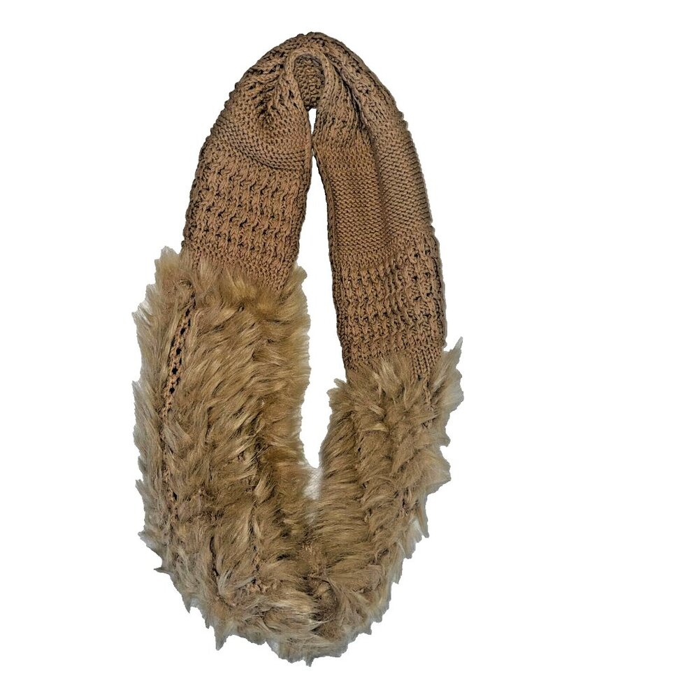 Women's Tan Fur Scarf Knitted Infinity Neck Warmer Winter Accessories - Picture 2 of 7